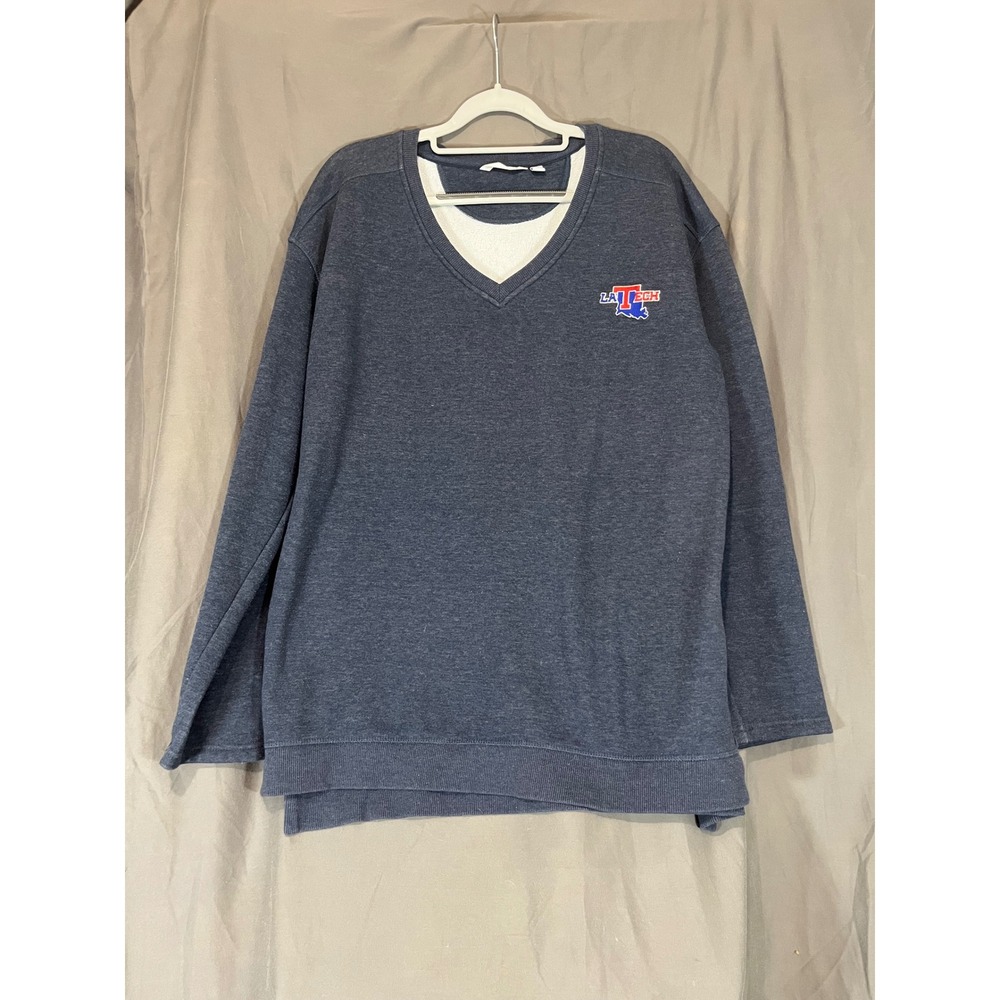 Camp David LA Tech Bulldogs Navy Blue Layered‎ V-Neck Sweatshirt Womens XL